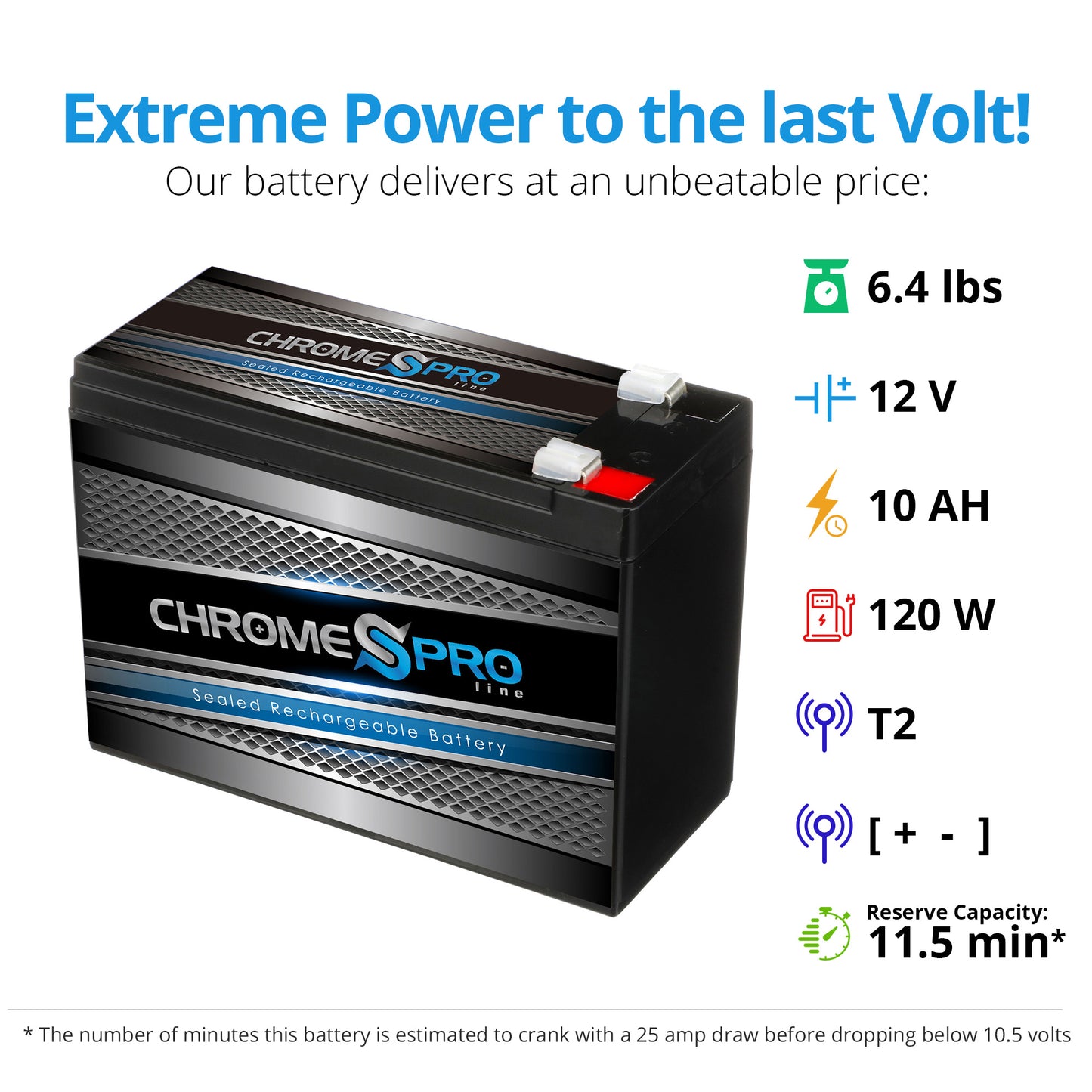 12V 10AH Sealed Lead Acid (SLA) Battery - T2 Terminals