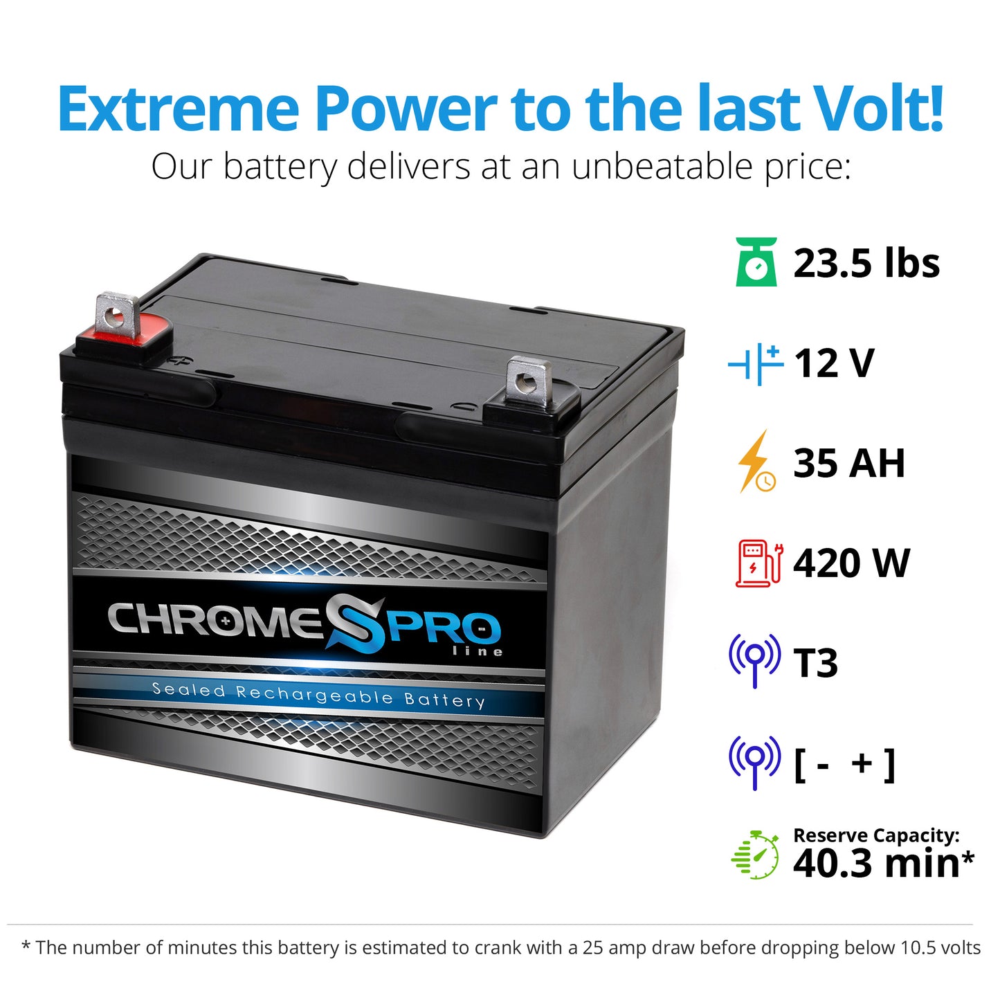 12V 35AH Sealed Lead Acid Battery  - Nut & Bolt Terminals