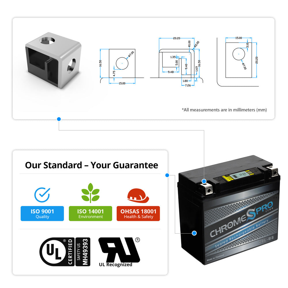 YTX20L-BS Chrome Pro Series iGel Battery