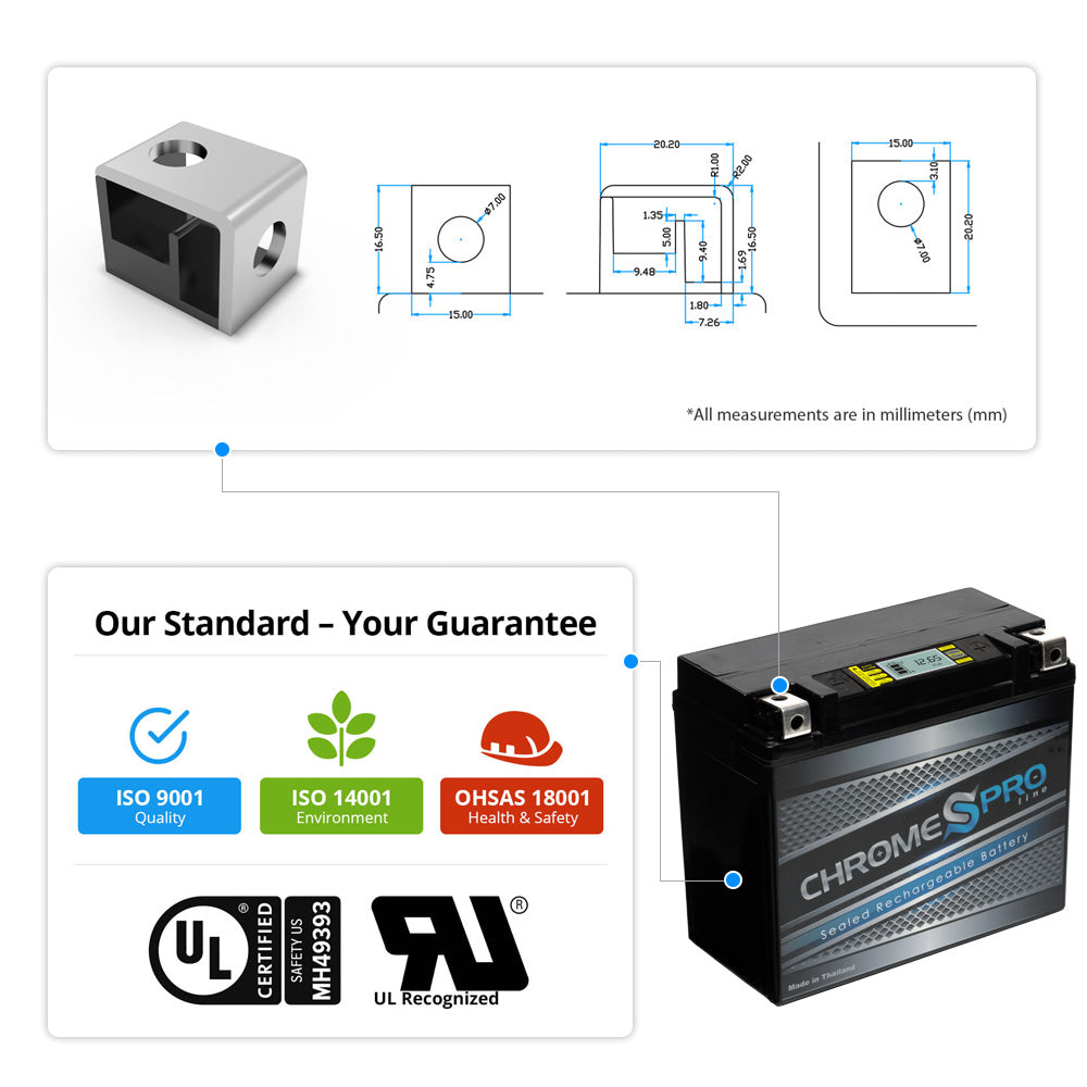 YTX20HL-BS Chrome Pro Series iGel Battery