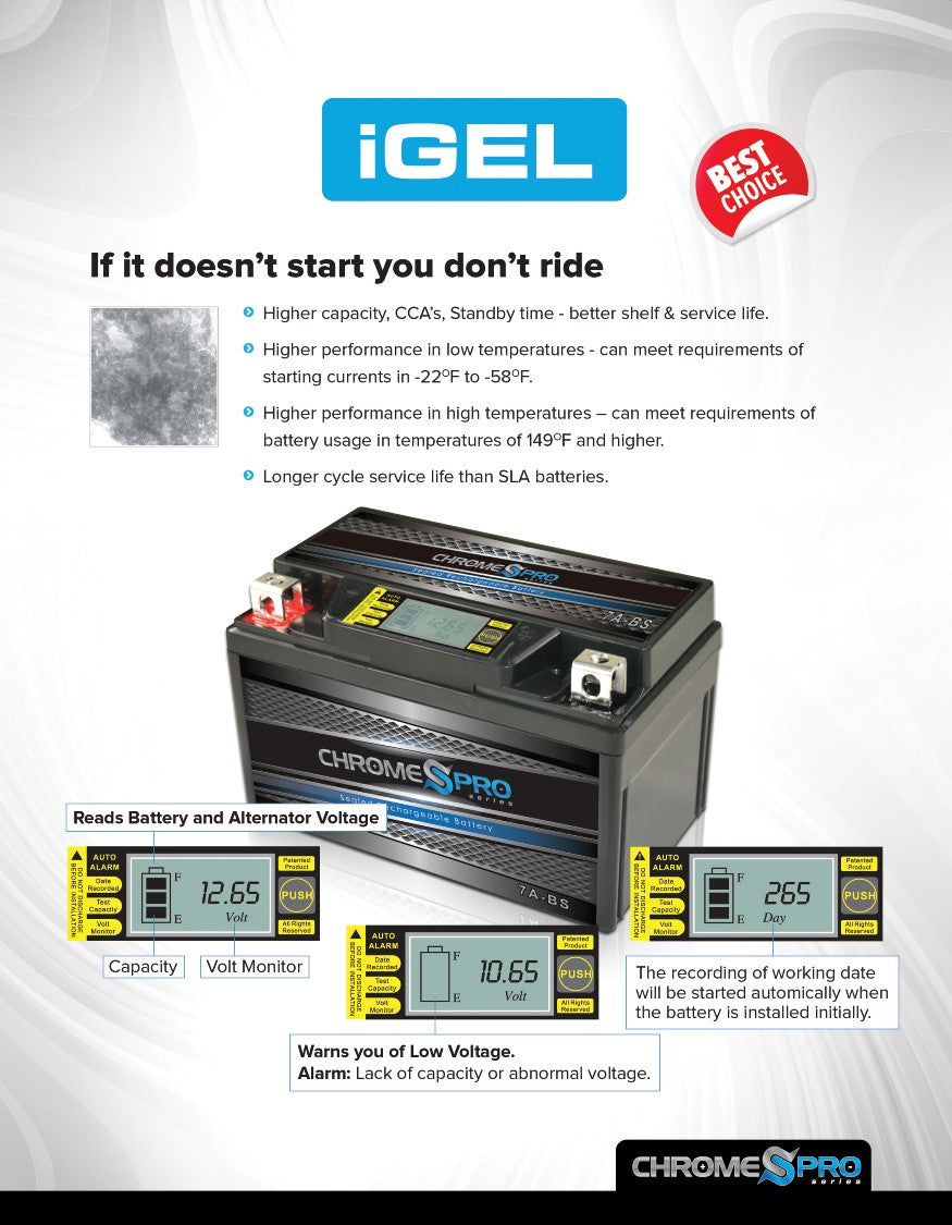 YTX7A-BS Chrome Pro Series iGel Battery